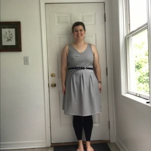 Navy and white striped dress